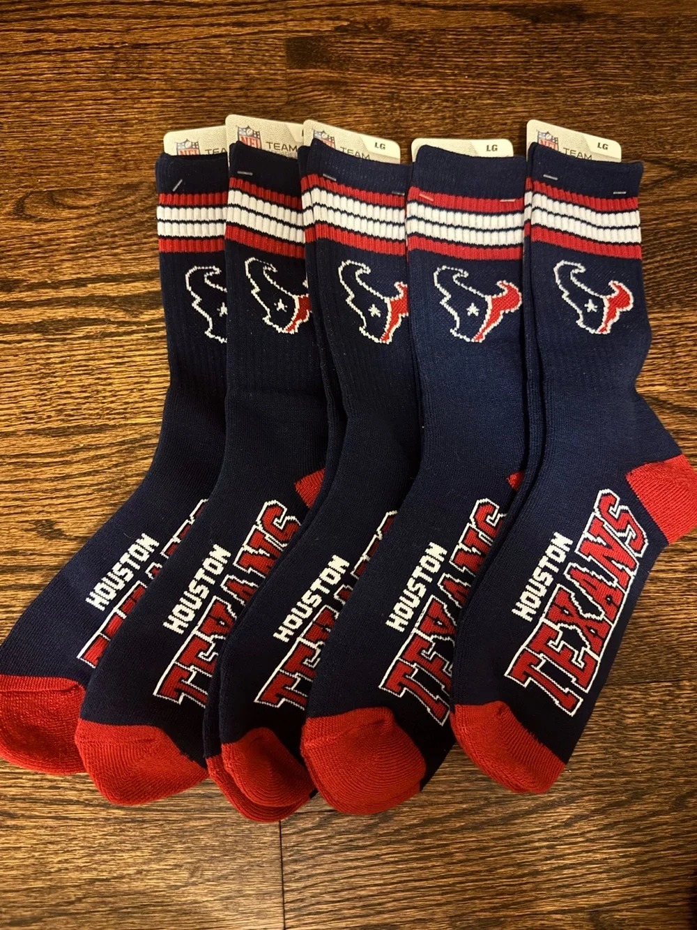 NFL Houston Texans Crew Socks - Size Large NWT - 5 pairs